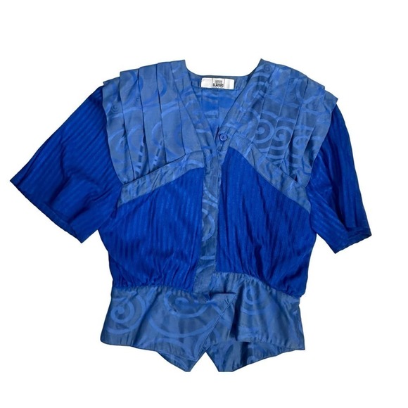 VTG GIUSI SLAVIERO Pant Suit Italy Sapphire Blue Damask Silk Sz M - Picture 5 of 9